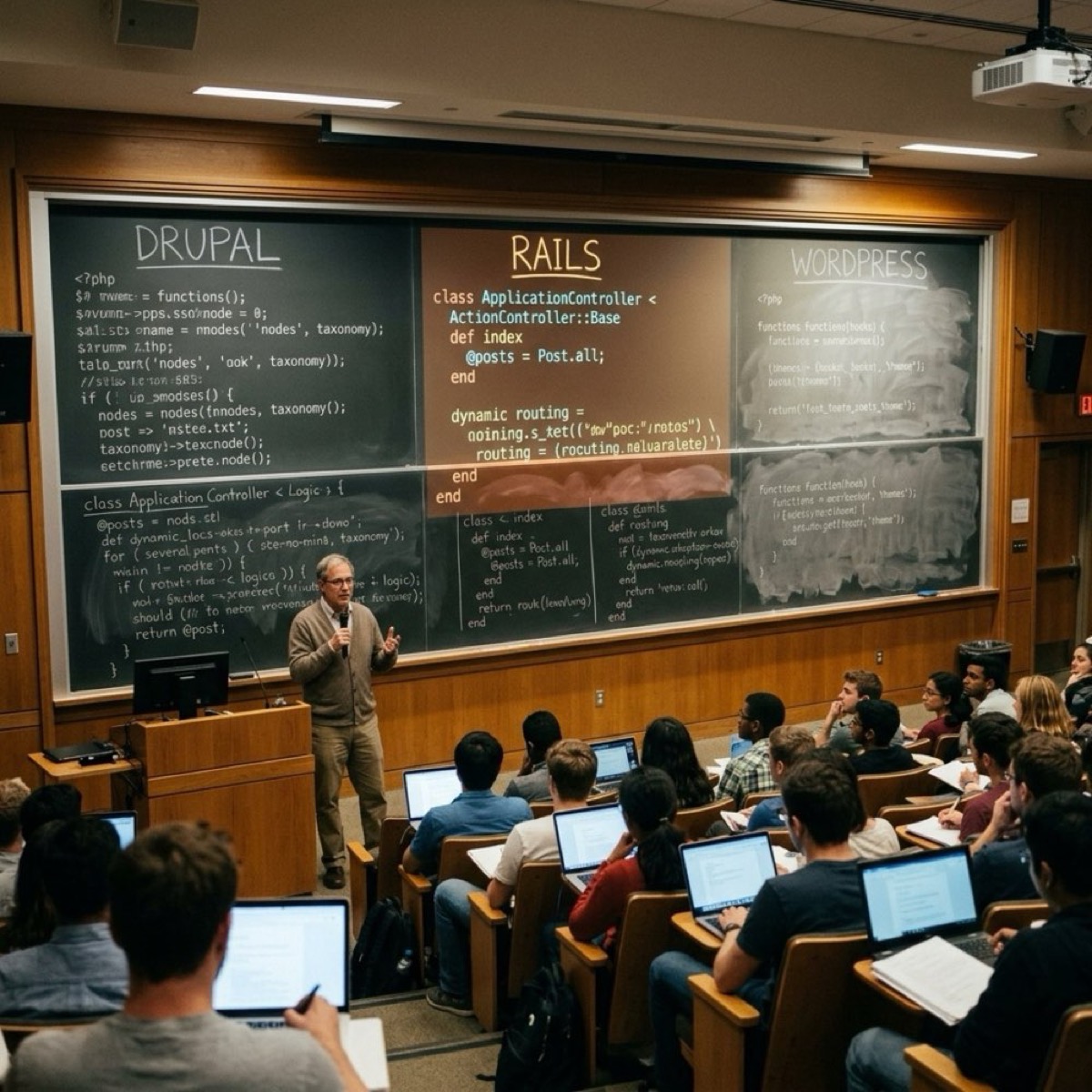 .edu Domains Chose Differently: Drupal 35.7%, Rails 16.4%. Education Didn't Follow the WordPress Playbook.